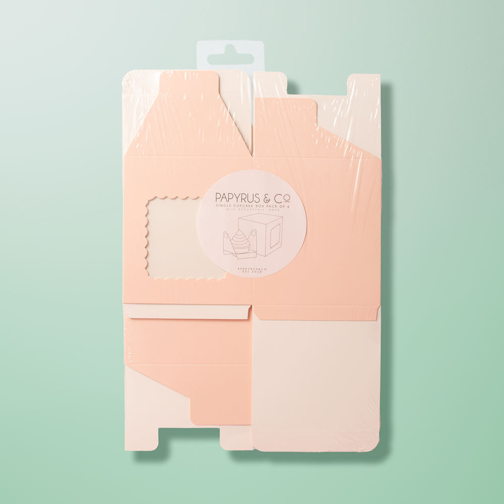 SCALLOPED SINGLE TALL CUPCAKE BOX - PASTEL PINK 6 PACK