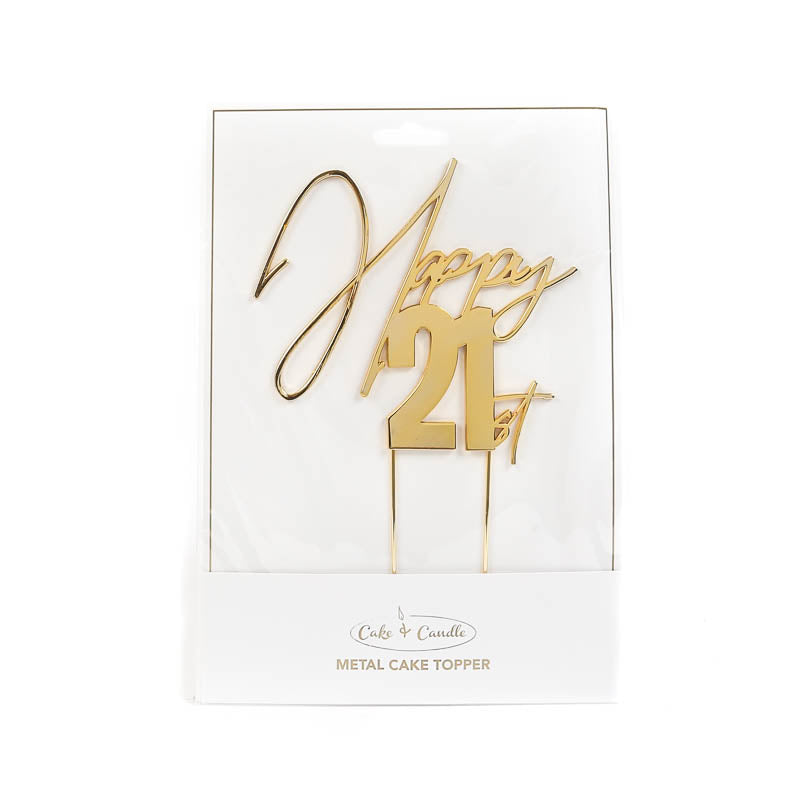 Happy 21st Gold Metal Cake Topper