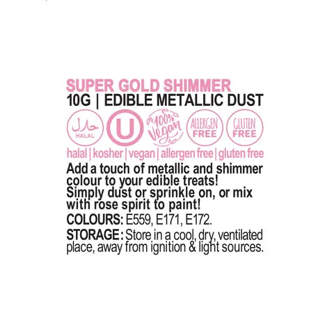 VIVID SUPER GOLD SHIMMER EDIBLE METALLIC DUST 10G