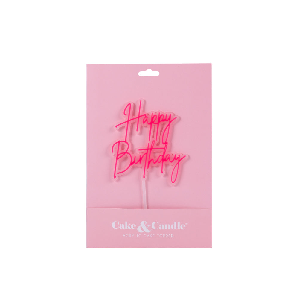 HAPPY BIRTHDAY HOT PINK + OPAQUE Layered Cake Topper