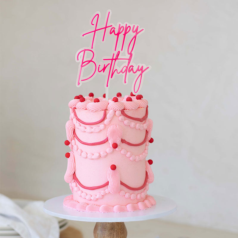 HAPPY BIRTHDAY HOT PINK + OPAQUE Layered Cake Topper
