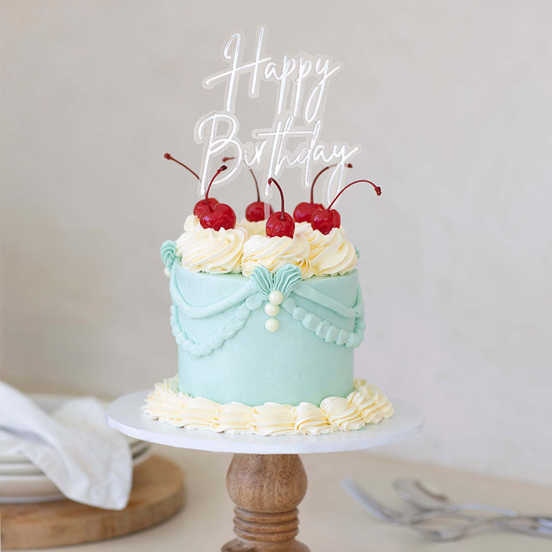 HAPPY BIRTHDAY SILVER + OPAQUE Layered Cake Topper