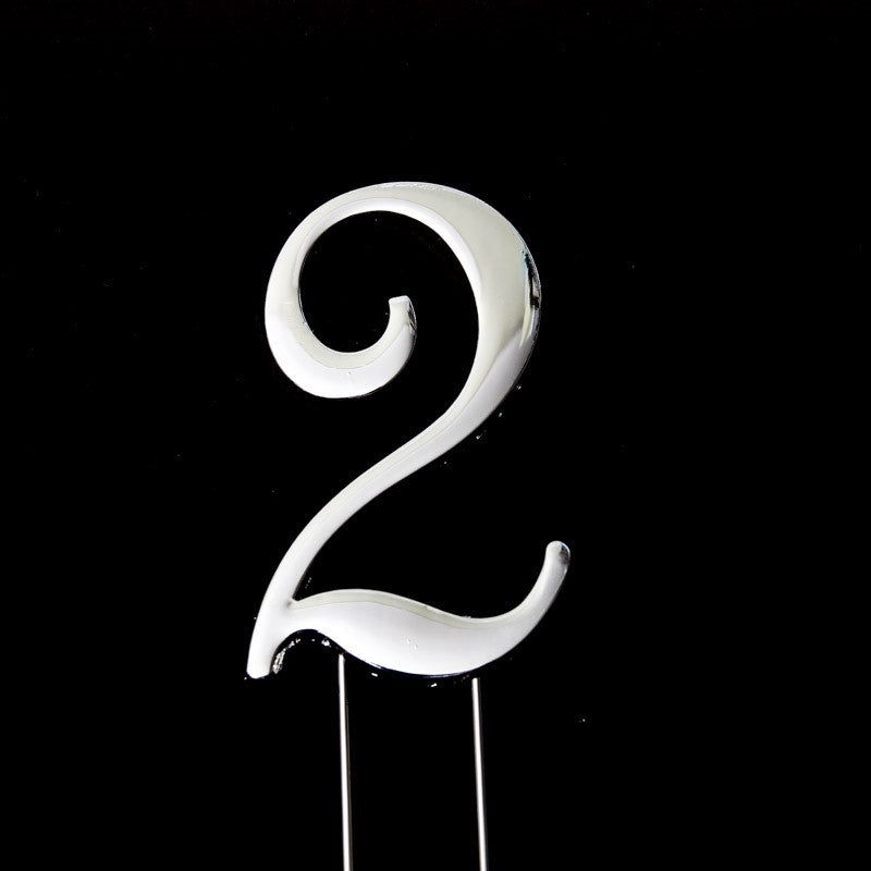 Number 2 SILVER Metal Cake Topper