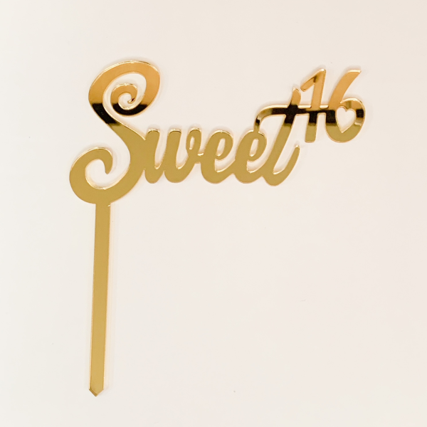 Sweet 16 Gold Mirror Cake Topper