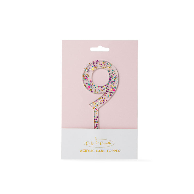 Rainbow Glitter 9 Cake Topper