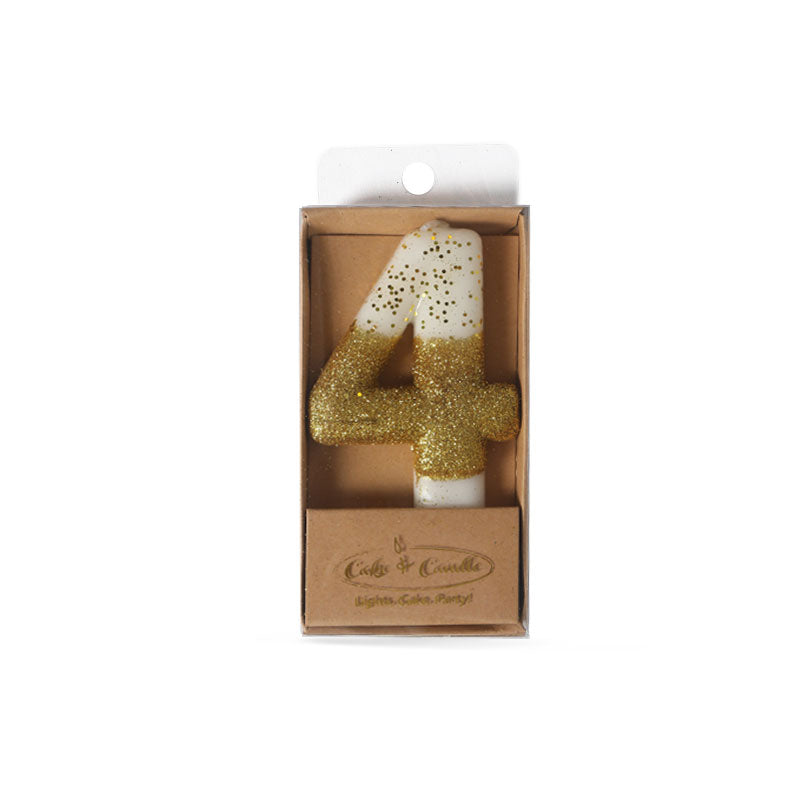 Number 4 Gold Dipped Candle 8cm