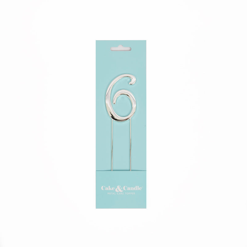 Number 6 SILVER Metal Cake Topper
