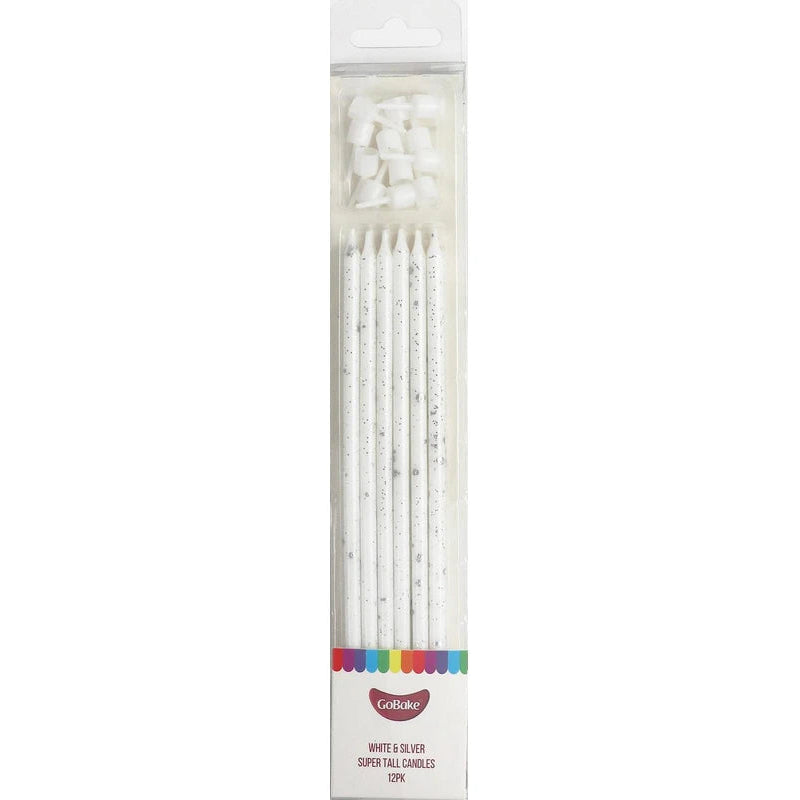 Silver Glitter Super Tall Candles 12pk