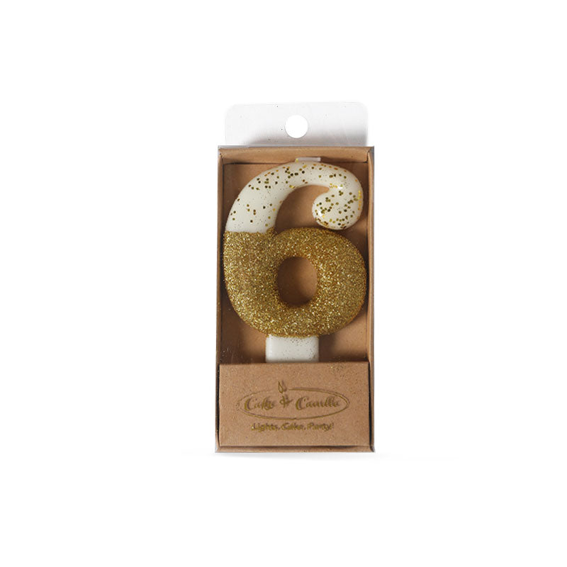 Number 6 Gold Dipped Candle 8cm