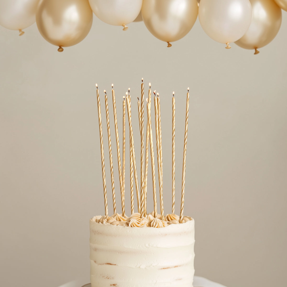 GOLD 20cm FINE SPIRAL Cake Candles (Pkt 16)