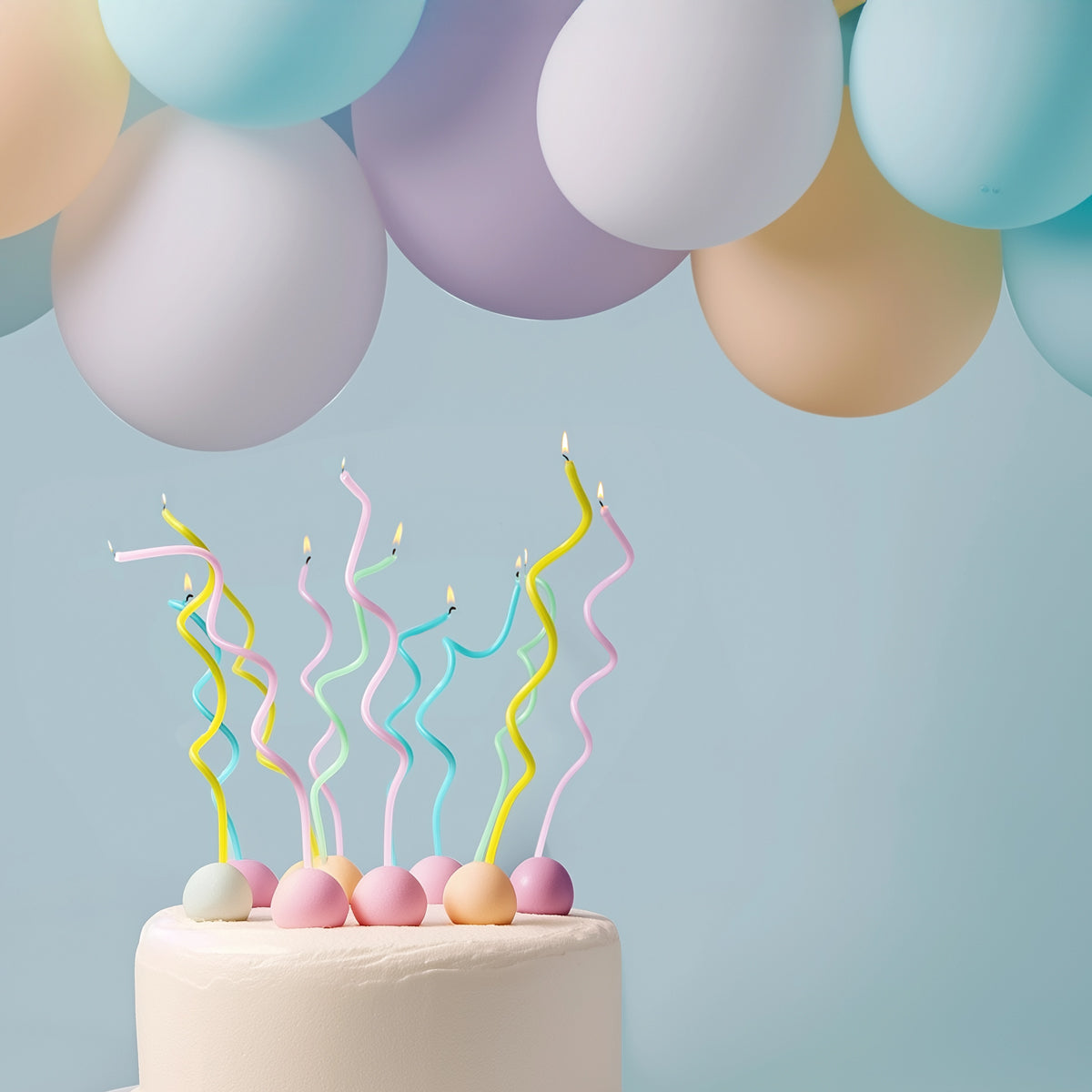 PASTEL RAINBOW 13cm SWIRLY Cake Candles (Pkt 16)