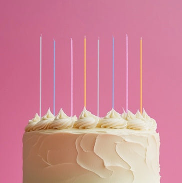 PASTEL RAINBOW 20cm FINE SPIRAL Cake Candles (Pkt 16)