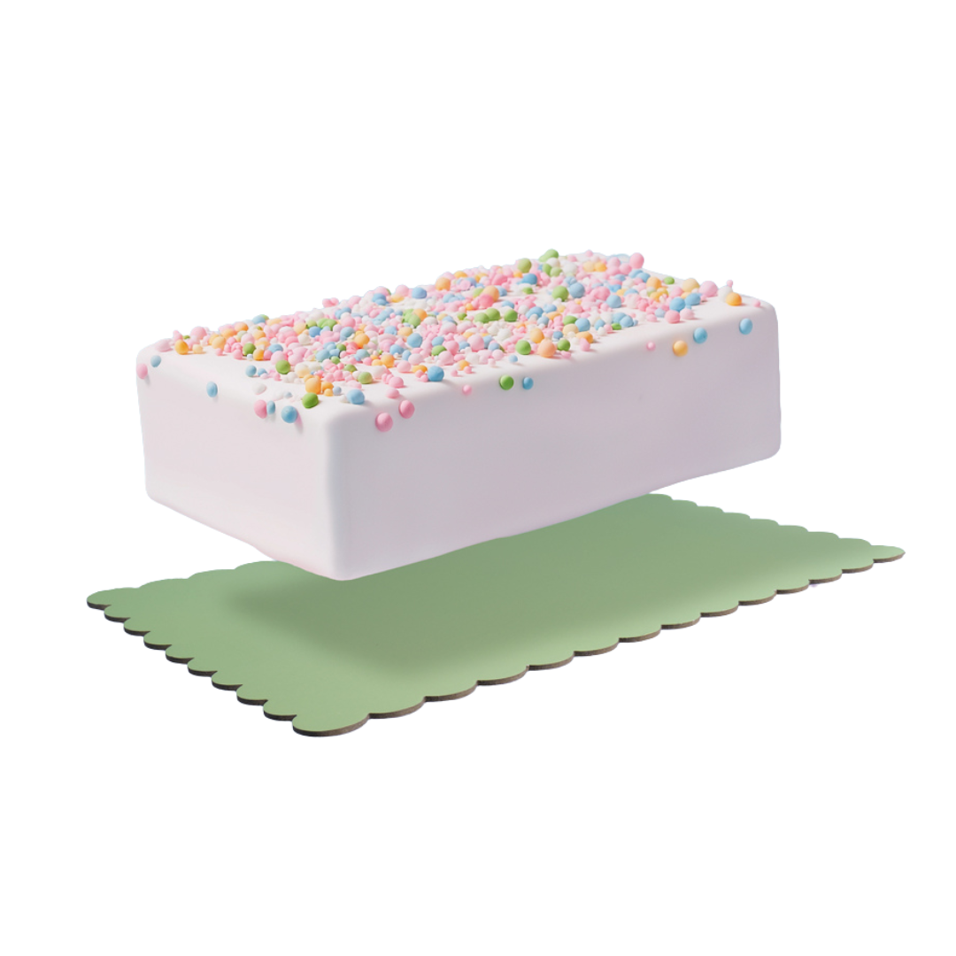 RECTANGLE PINK & GREEN Dual-Colour Scalloped Cake Board