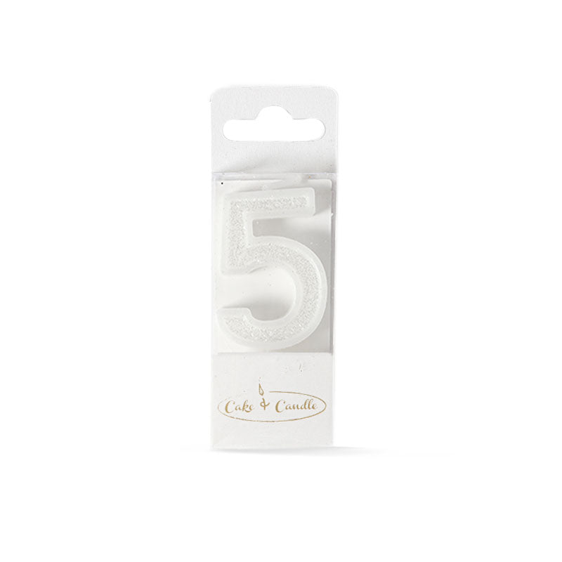No 5 Mini Glitter White Candle