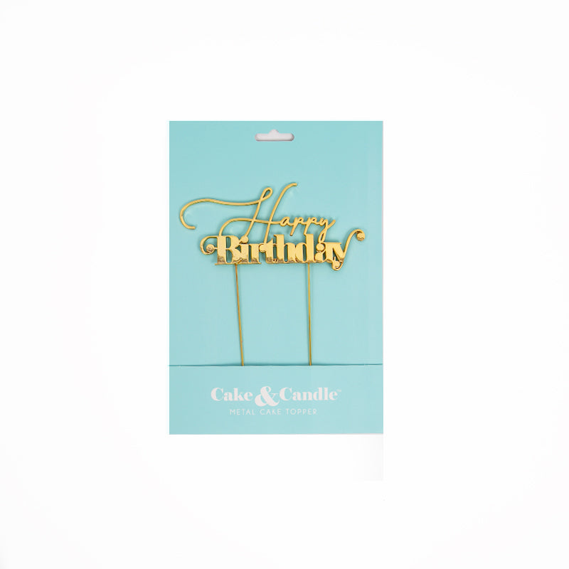 Happy Birthday Gold Metal Cake Topper