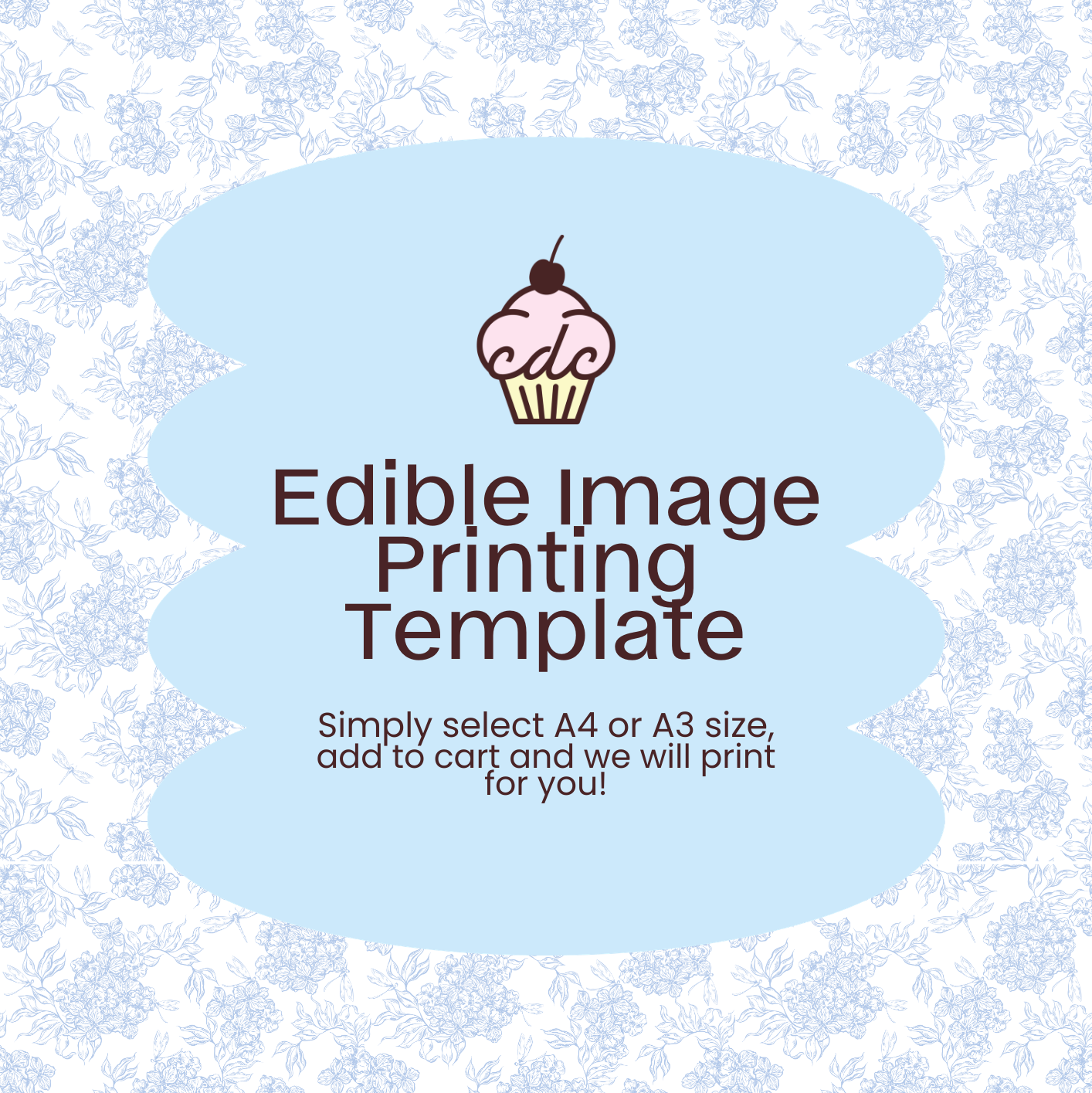 Blue Floral Edible Image Template