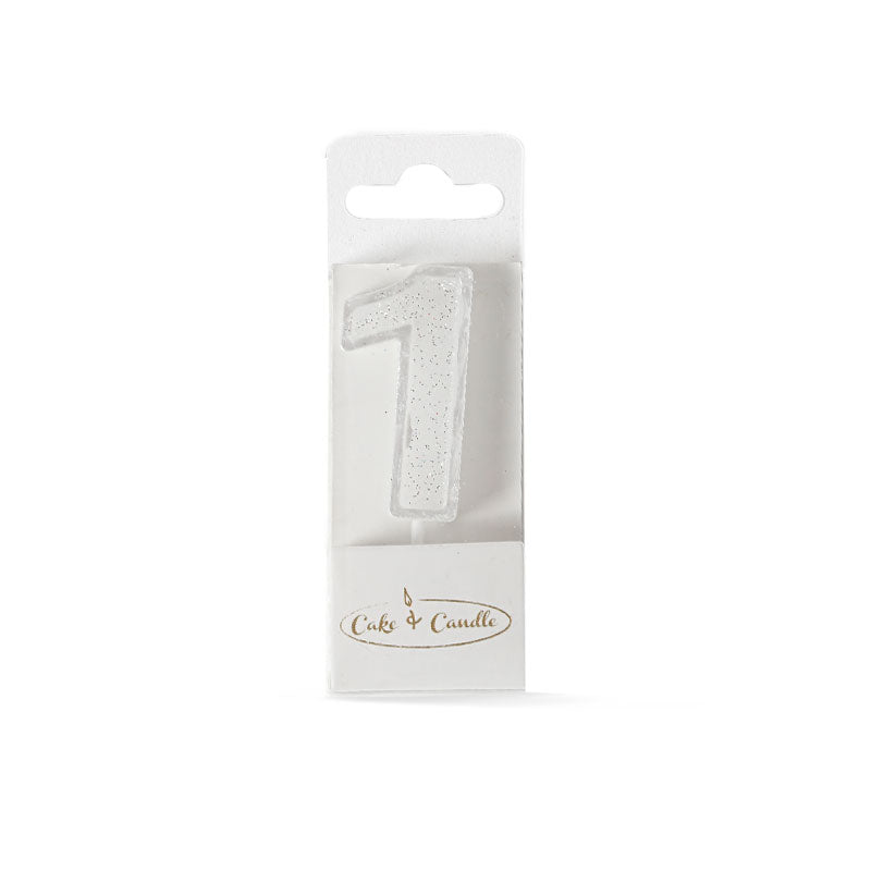 No 1 Mini Glitter White Candle