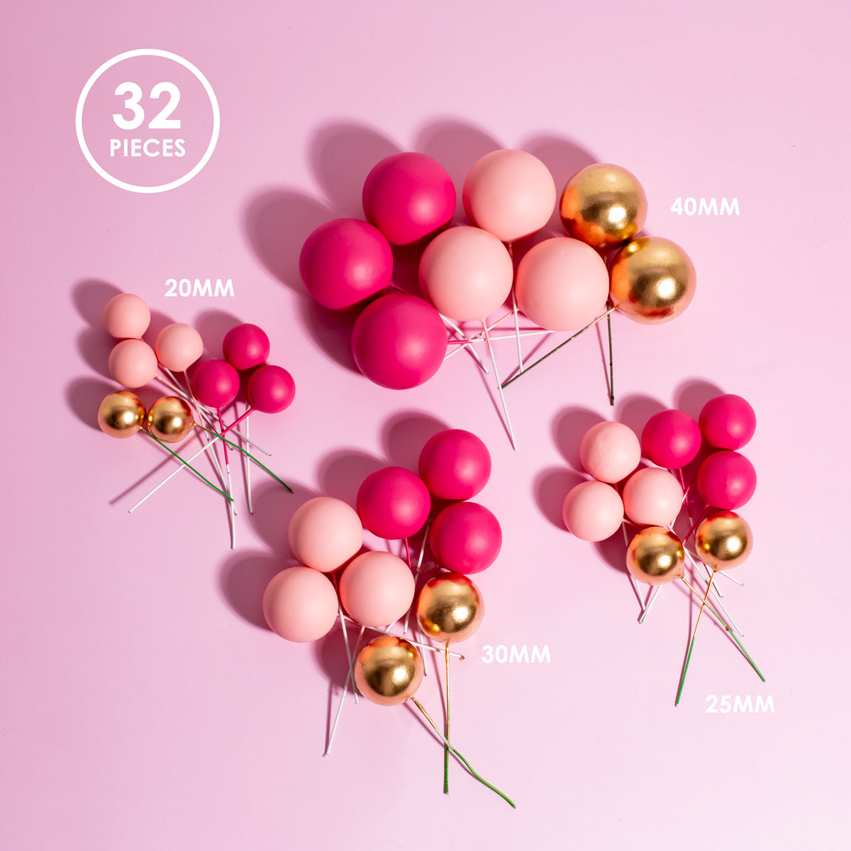 SPRINKS PRETTY IN PINK FOAM BALL TOPPERS 32 piece