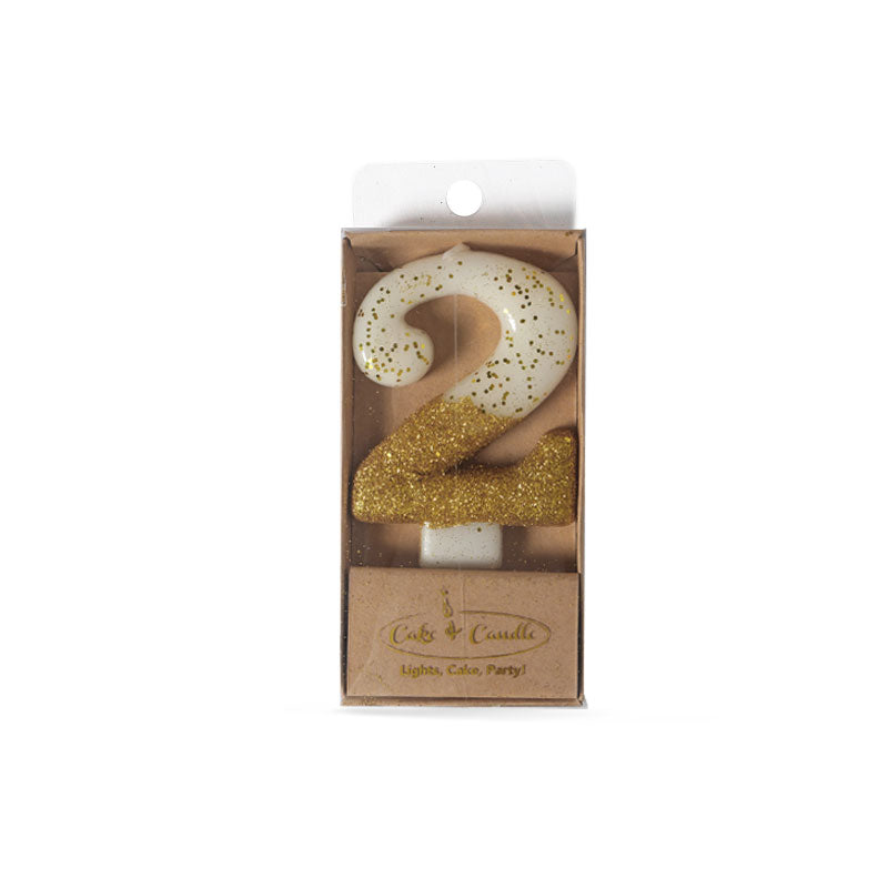 Number 2 Gold Dipped Candle 8cm