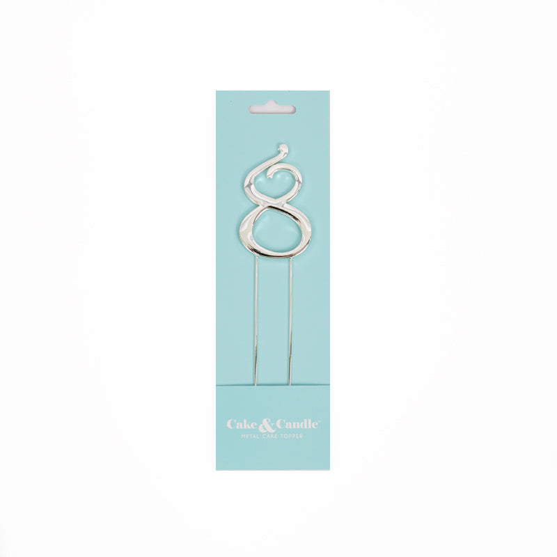 Number 8 SILVER Metal Cake Topper