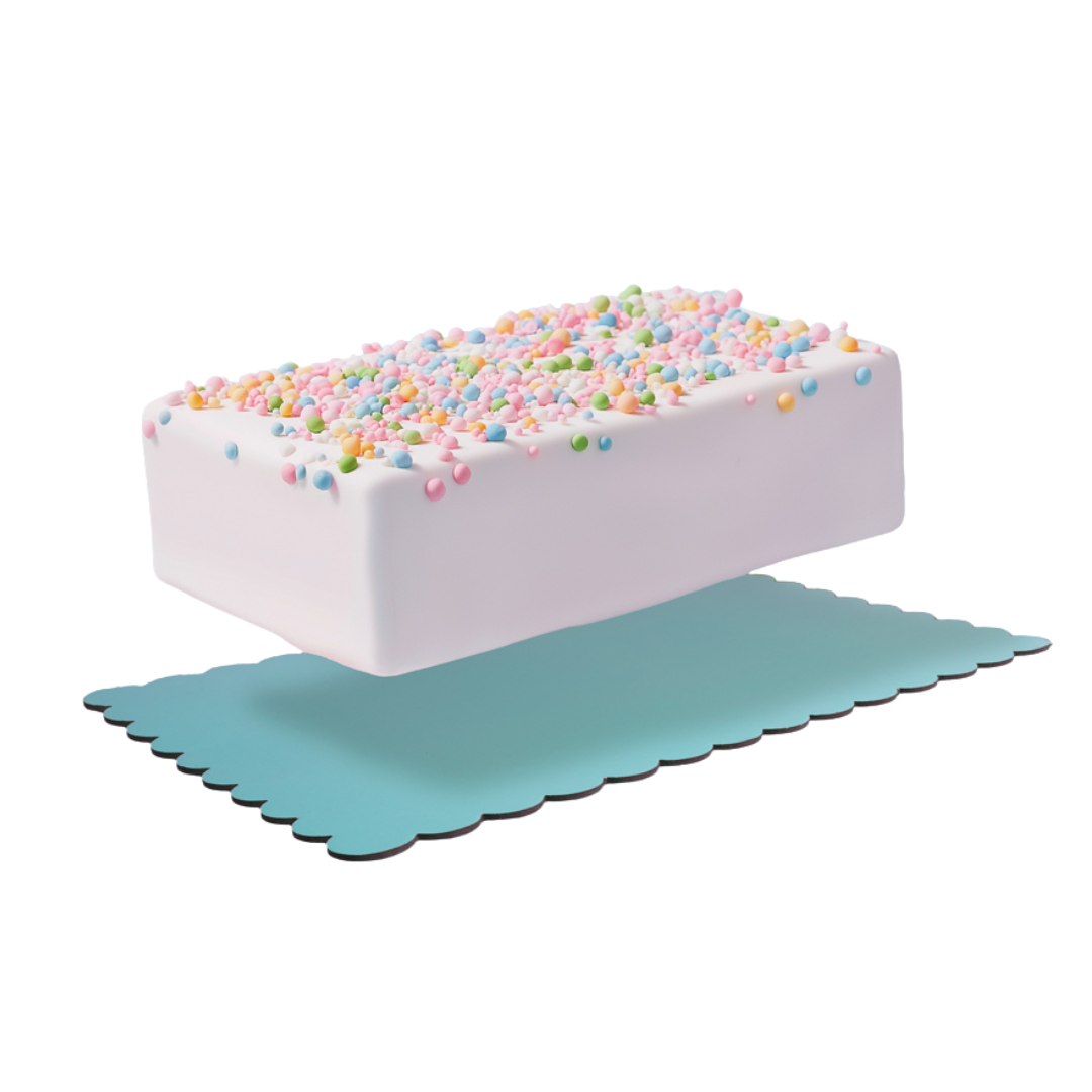 RECTANGLE BLUE & LILAC Dual-Colour Scalloped Cake Board