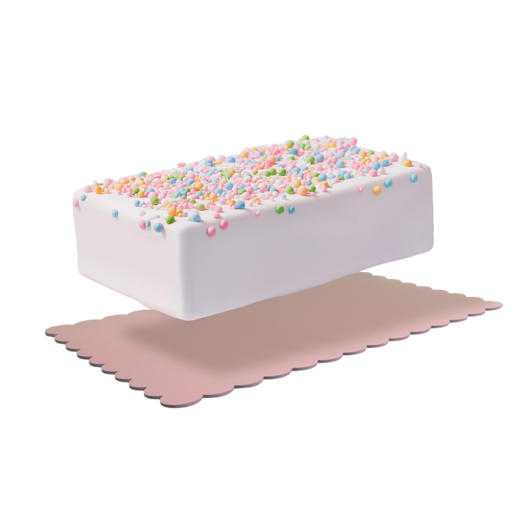 RECTANGLE PINK & GREEN Dual-Colour Scalloped Cake Board