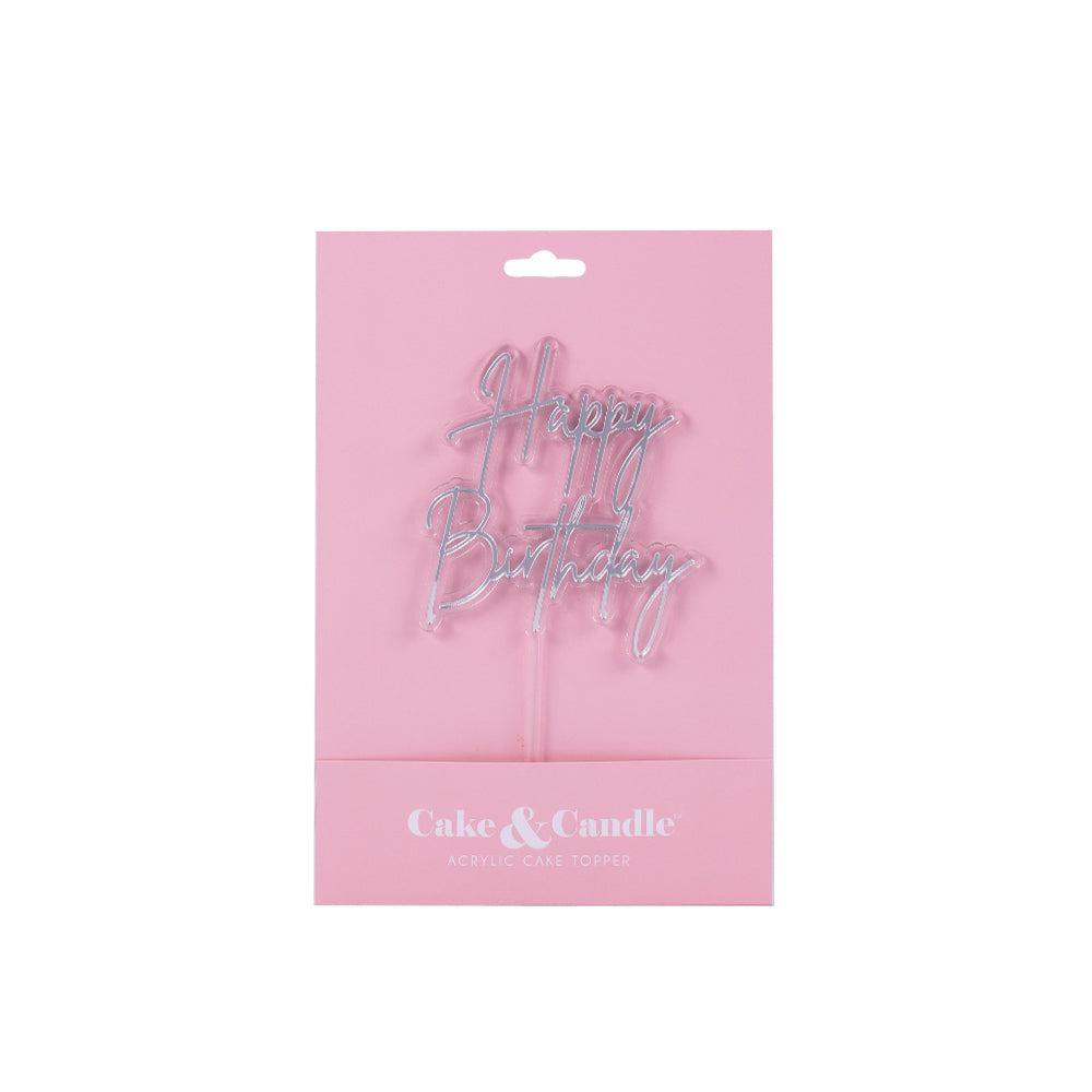 Happy Birthday Silver + Opaque Layered Cake Topper