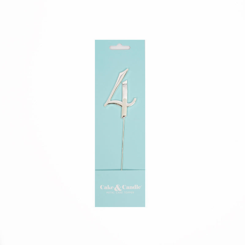 Number 4 Silver Metal Cake Topper