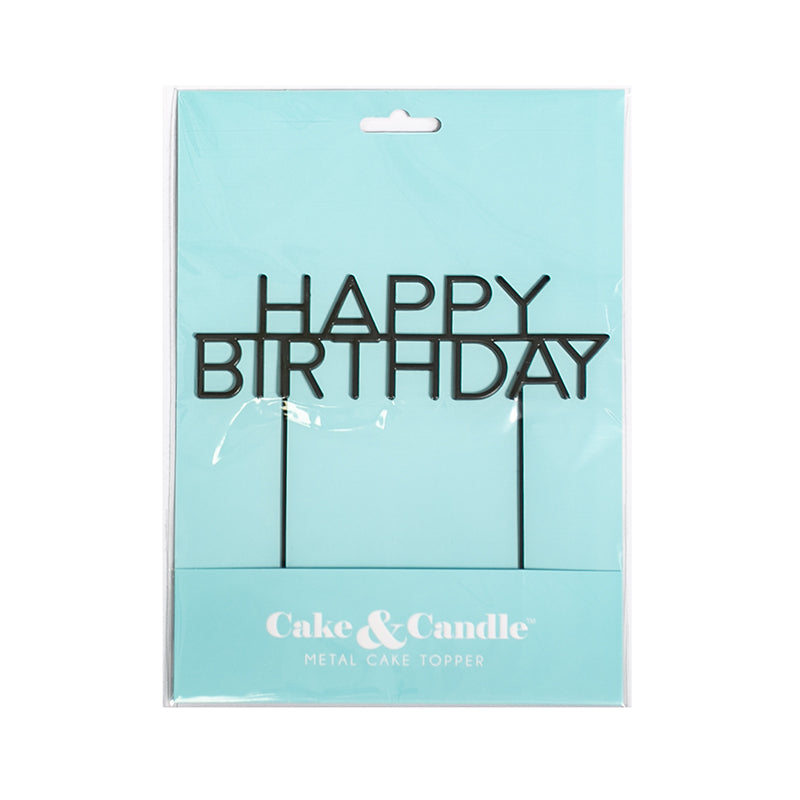 HAPPY BIRTHDAY caps BLACK METAL Cake Topper