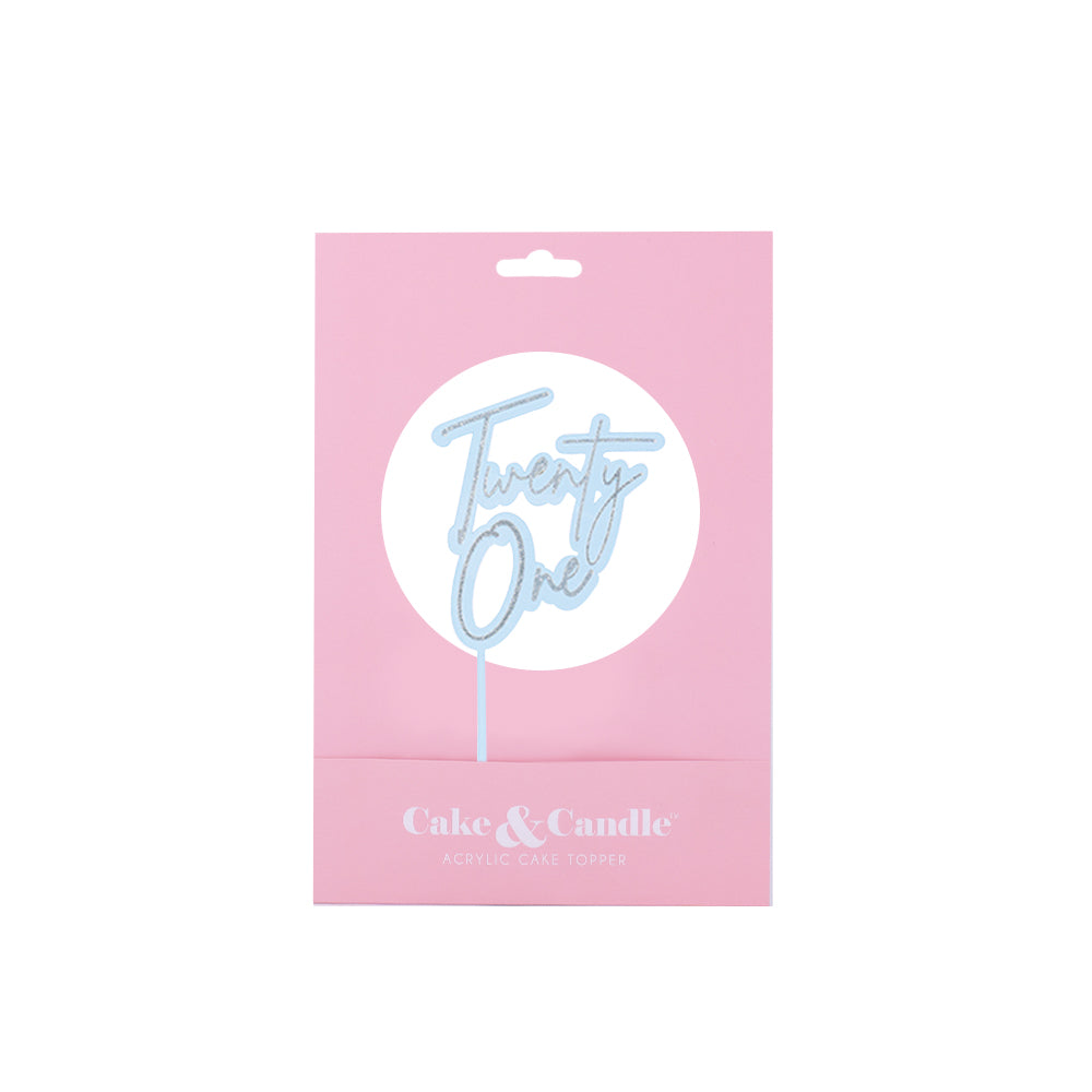 Twenty One Silver + Light Blue Layered Cake Topper