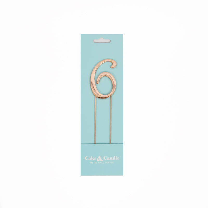 Number 6 ROSE GOLD Metal Cake Topper