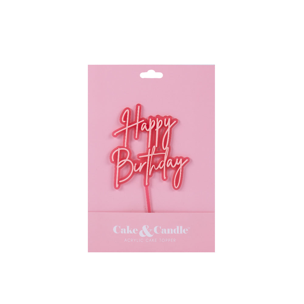 Happy Birthday Pink Opaque + Pink Layered Cake Topper