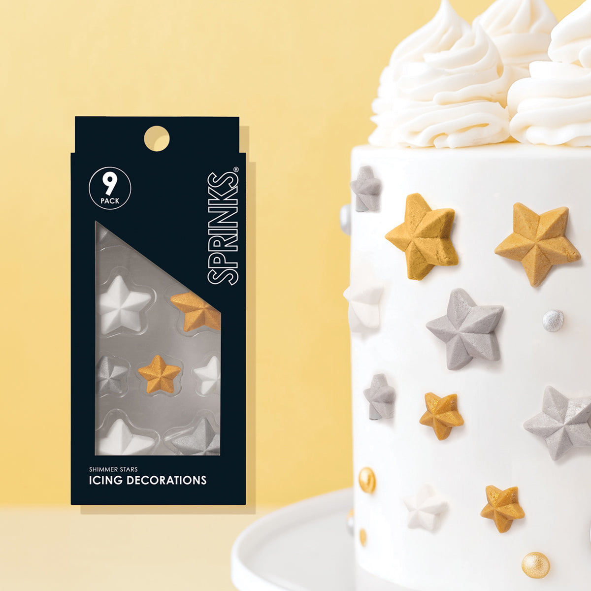 SPRINKS SHIMMER STARS Icing Decorations 9 pieces