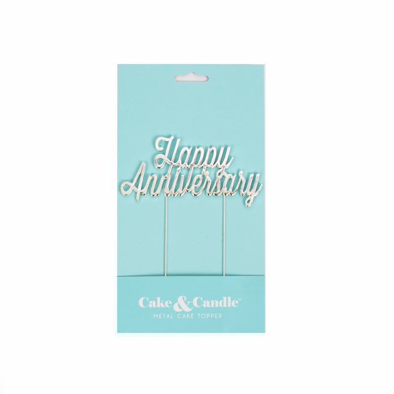 HAPPY ANNIVERSARY SILVER Metal Cake Topper