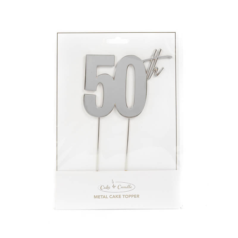 50th Silver Metal Cake Topper