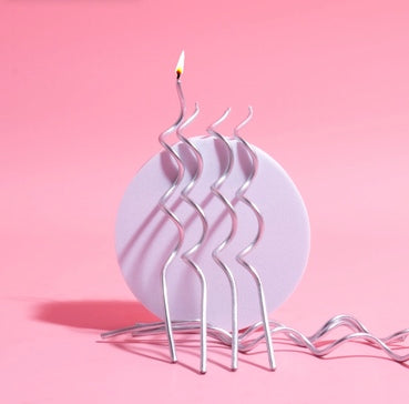 Silver Swirly 13cm Candles 16 Pack