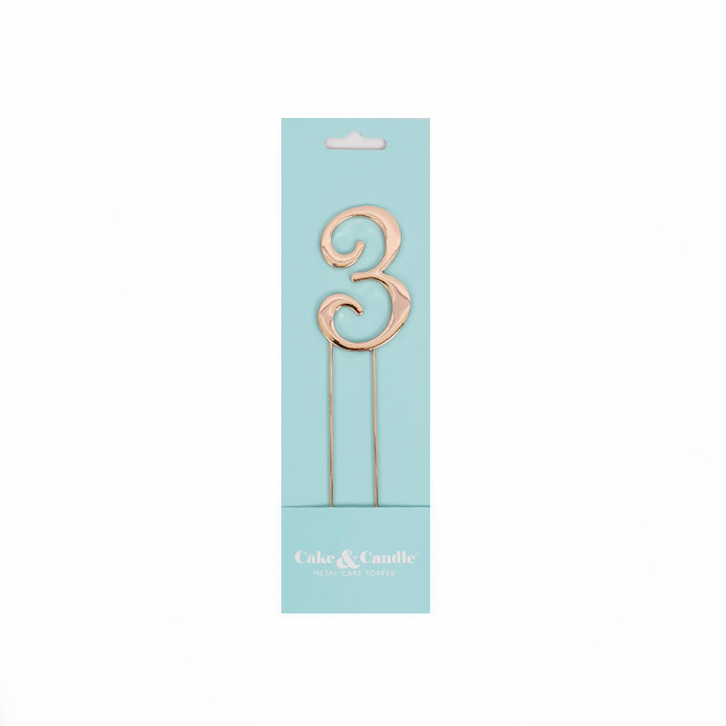 Number 3 ROSE GOLD Metal Cake Topper