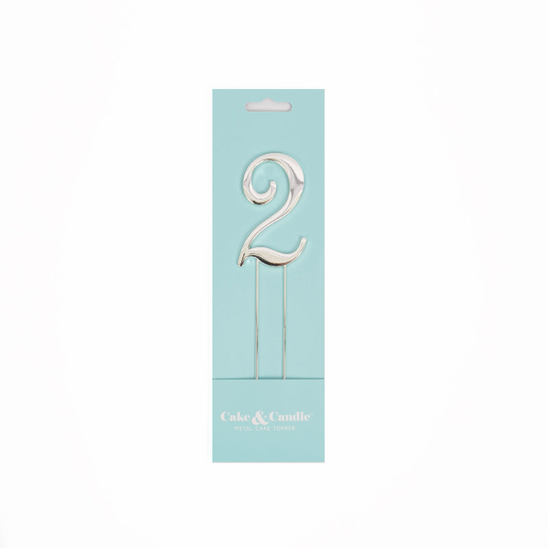 Number 2 SILVER Metal Cake Topper