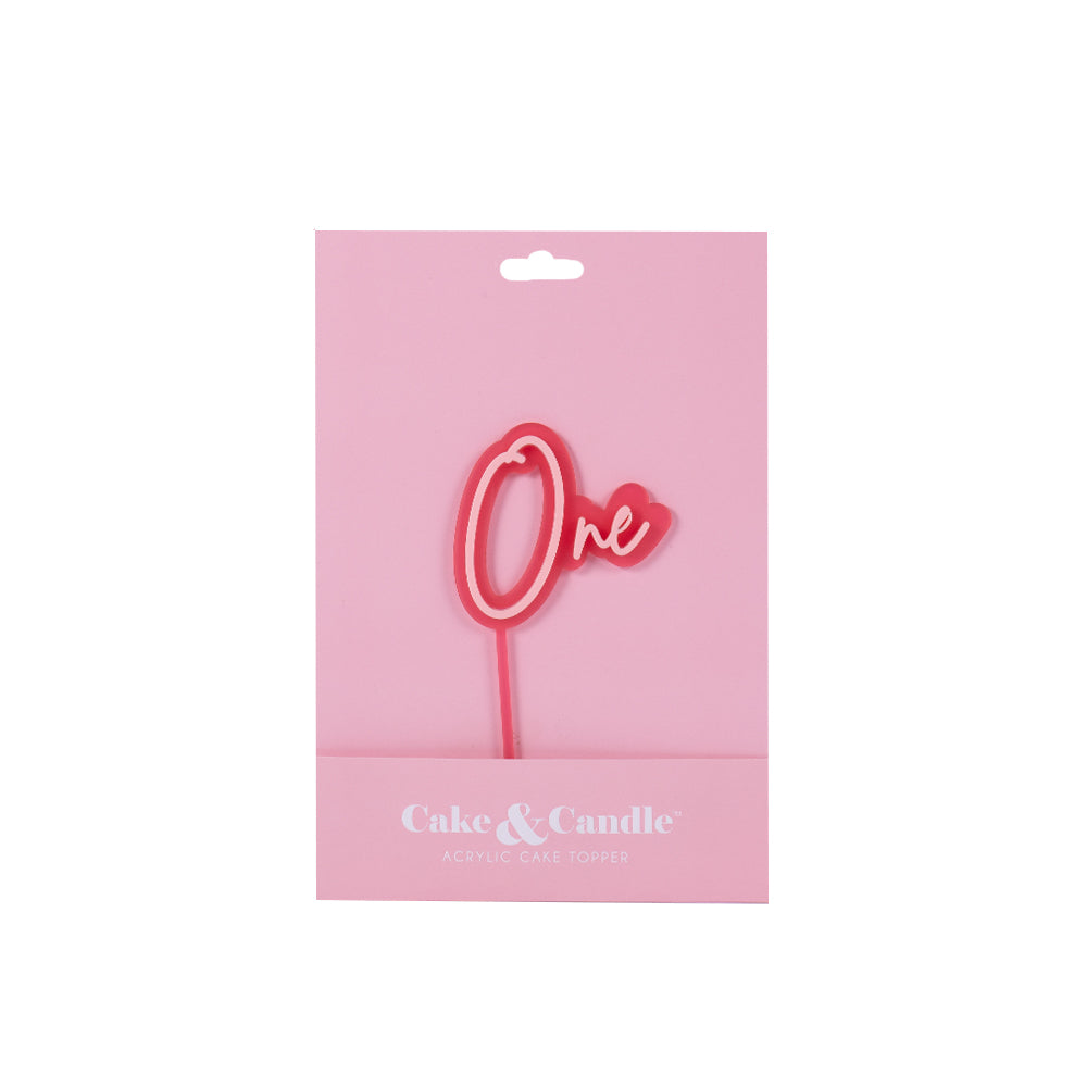 One Pink Opaque + Pink Layered Cake Topper