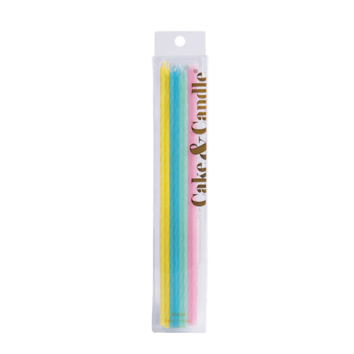 PASTEL RAINBOW 20cm FINE SPIRAL Cake Candles (Pkt 16)
