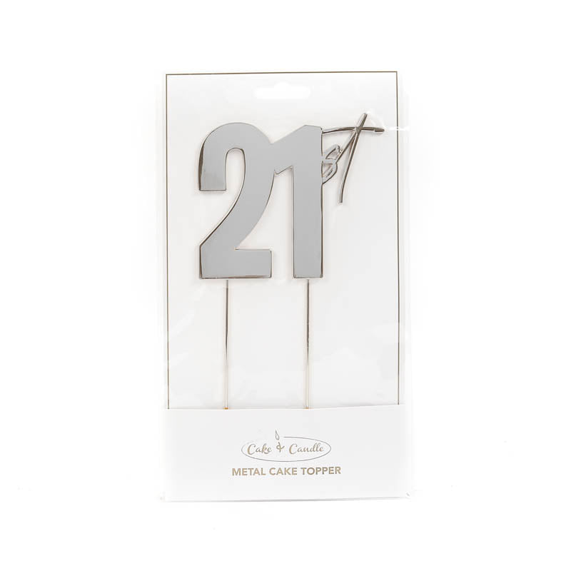 21st Silver Metal Cake Topper