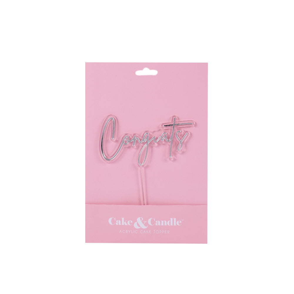 Congrats Silver + Opaque Layered Cake Topper