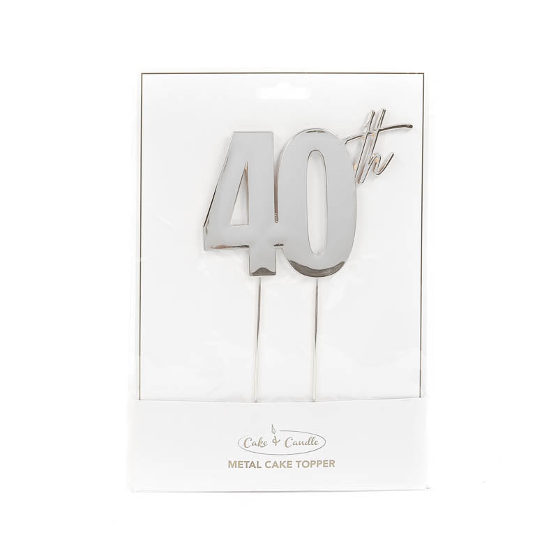 40th Silver Metal Cake Topper