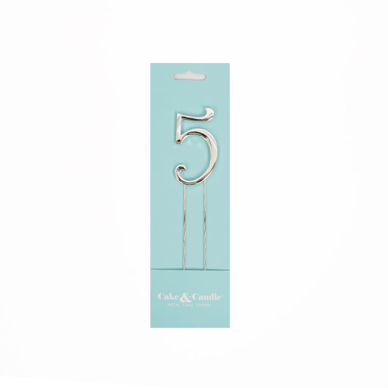 Number 5 SILVER Metal Cake Topper