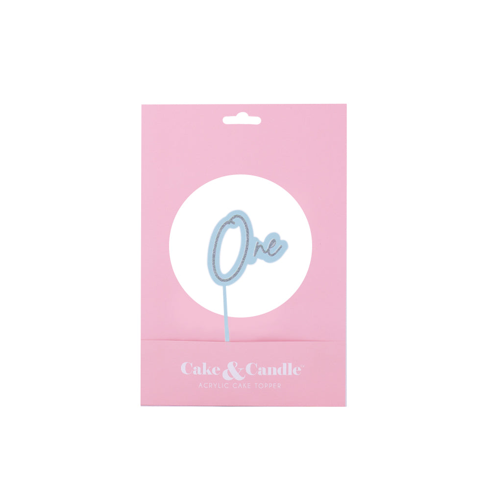 ONE SILVER + LIGHT BLUE Layered Cake Topper