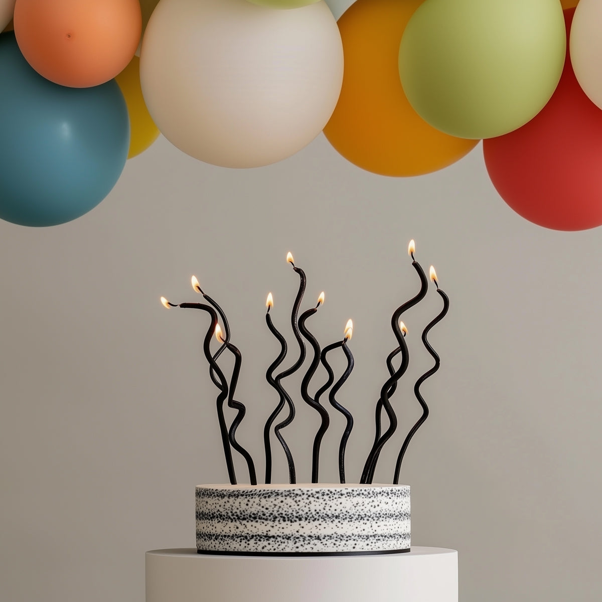 BLACK 13cm SWIRLY Cake Candles (Pkt 16)