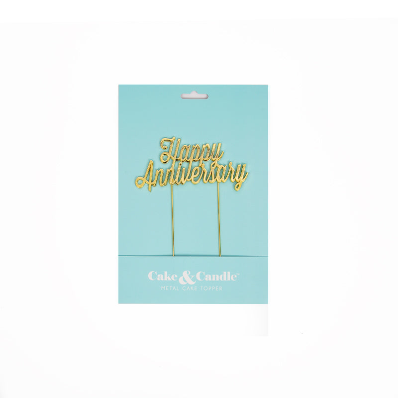 Happy Anniversary Gold Metal Cake Topper