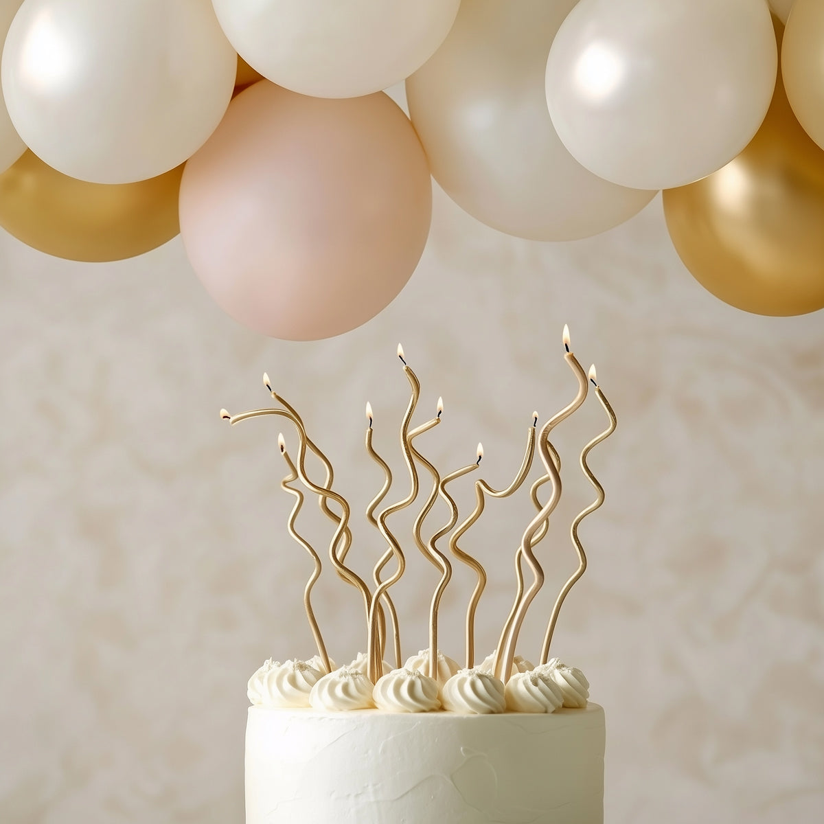 GOLD 13cm SWIRLY Cake Candles (Pkt 16)