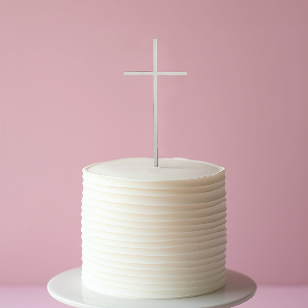 Fine Silver Cross Metal Cake Topper