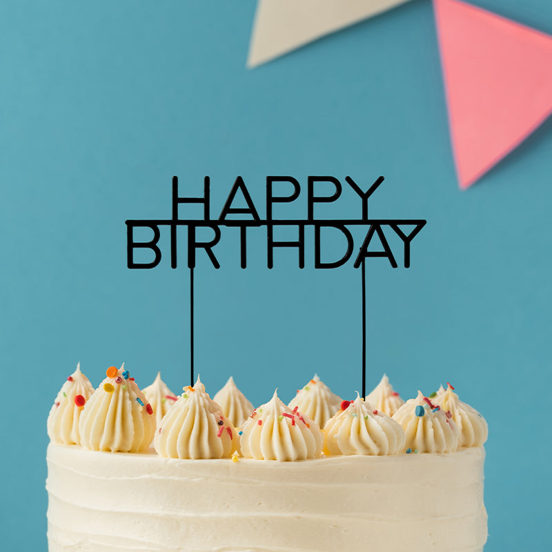 Capital Happy Birthday Black Metal Cake Topper
